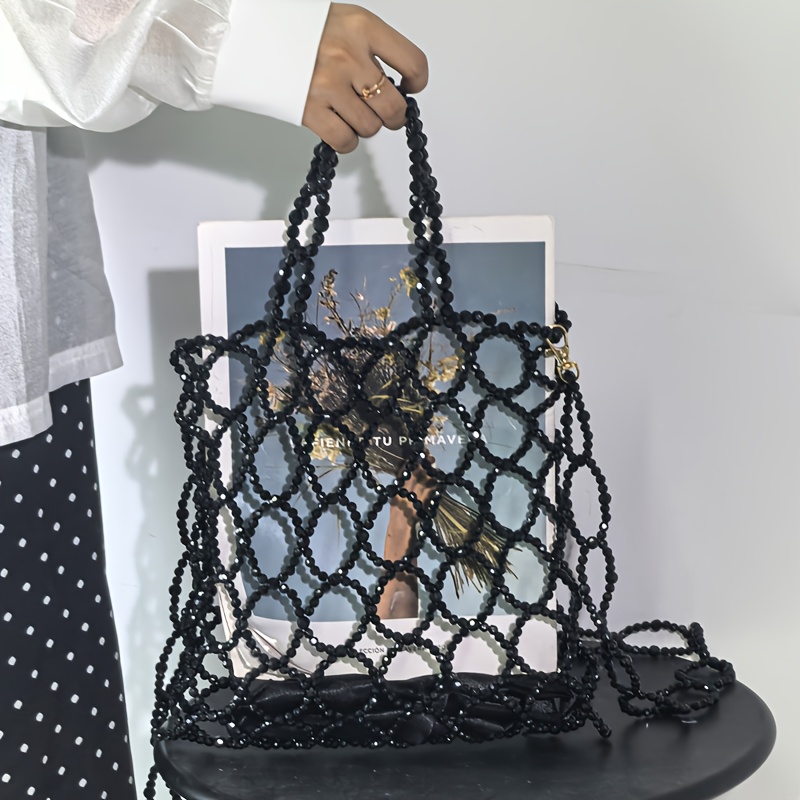 Original Custom Handmade Women'S Bag Set Black High-end Hollow Out Can Be Crossed with Inner Lining Whole Set Women'S Single Shoulder Bag Large Capacity Niche European and American Women'S Bag 2025 New, Black Handbag, Handbag Black, Black Purse, Handbag For Women