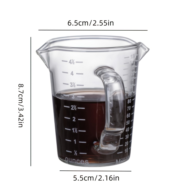 E-shop Messbecher aus Glas mit Graduierung, transparentes Material für klaren Flüssigkeitsspiegel, Dualskala in Unzen und Millilitern, geeignet zum