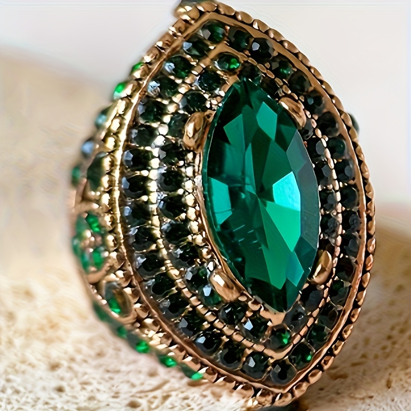 TEMU Vintage Bohemian Turkish Style Synthetic Zirconia Ring - Art Deco Wedding, Everyday Jewelry Gift, Durable & Elegant Boho For Anniversary,,