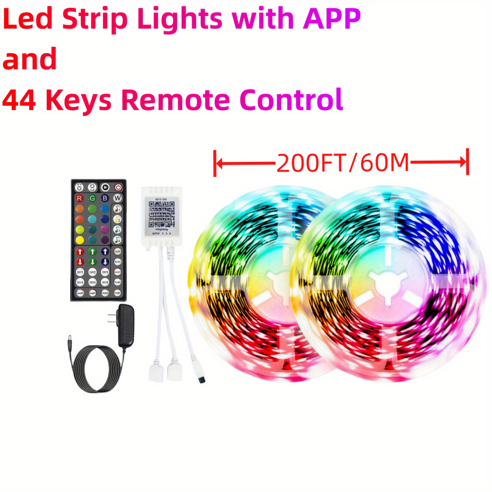 200ft 60m led strip lights for bedroom music sync color changing led strip lights with app and 44 keys remote control 3030 rgb led light strips for party christmas kitchen room decor 65 6ft 3rolls details 2