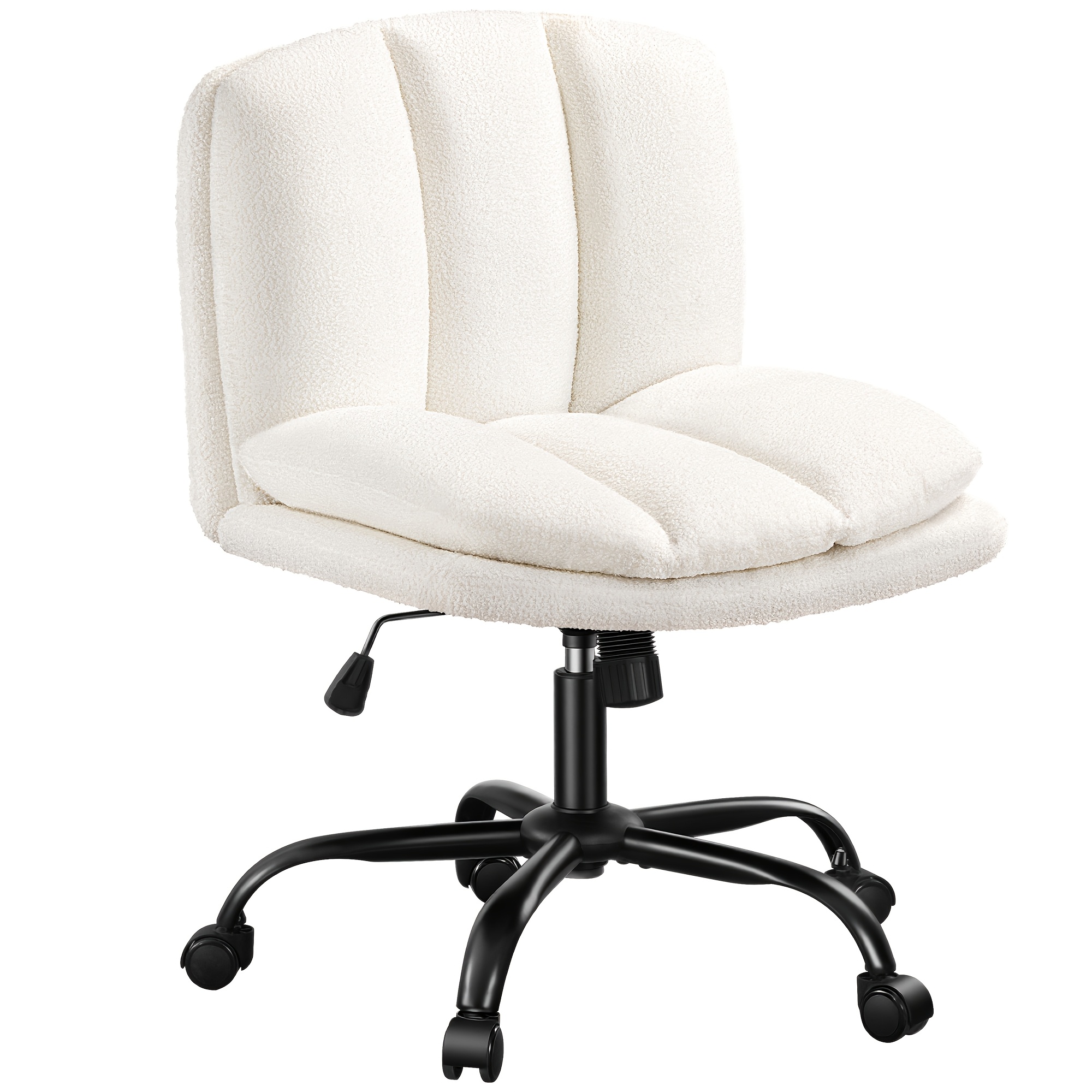 Office Chair, Swivel Chair With Rocker Function And Wide Seat Cushion, Cross-legged Chair In Ventilated Sherpa Fabric, Suitable For Bedroom, Office And Living Room