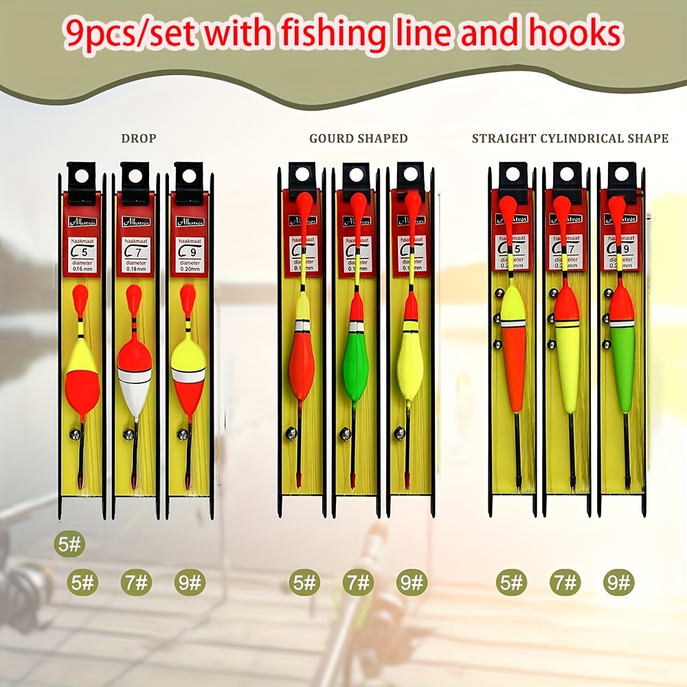 

9-piece Foam Fishing Floats Set With Pre-tied Hooks, Lines & Bite Lead Sinkers - Bobbers For Ice & - Complete Float Rig Kit