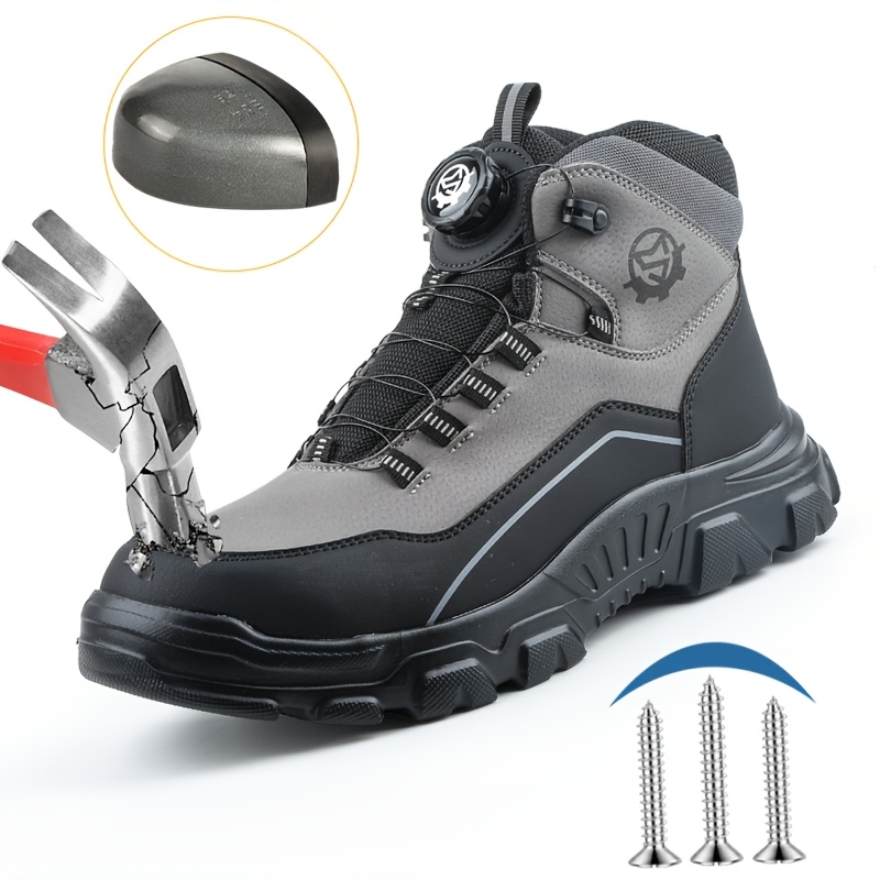 high top casual hiking safety shoes for men and women with lazy person rotating buckles   lightweight breathable wear resistant anti slip impact resistant anti puncture and anti crush protective work shoes are suitable for agricultural