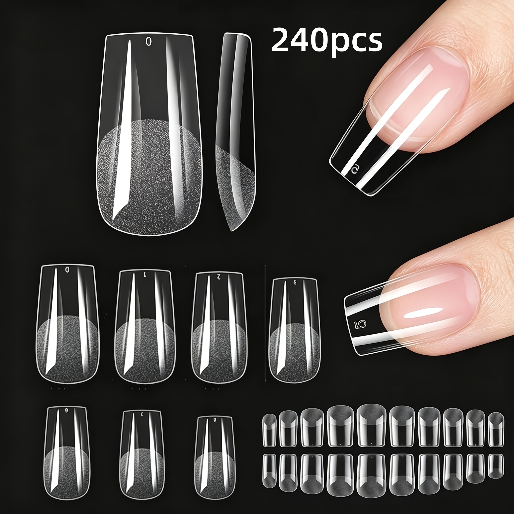 TEMU 120/240pcs Clear Transparent Medium Square Nail Tips Suitable For Nail Enhancement, No File Needed, Soft Gel Full Coverage Press- Nails, Thin &