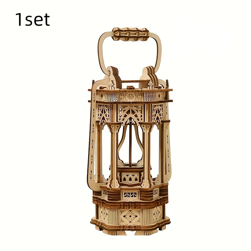 

Vintage Wooden Lantern 3d Puzzle Kit - 1 Set, Khaki, Diy Craft Model Building Set For Home Decor And Collectibles