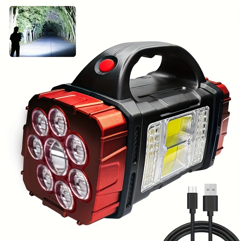 TEMU A 7 Led Flashlight With Usb Charging, Cob Side Light, Portable Flashlight, Suitable For Outdoor Patrol, Fishing, Camping, Hunting, And Hiking