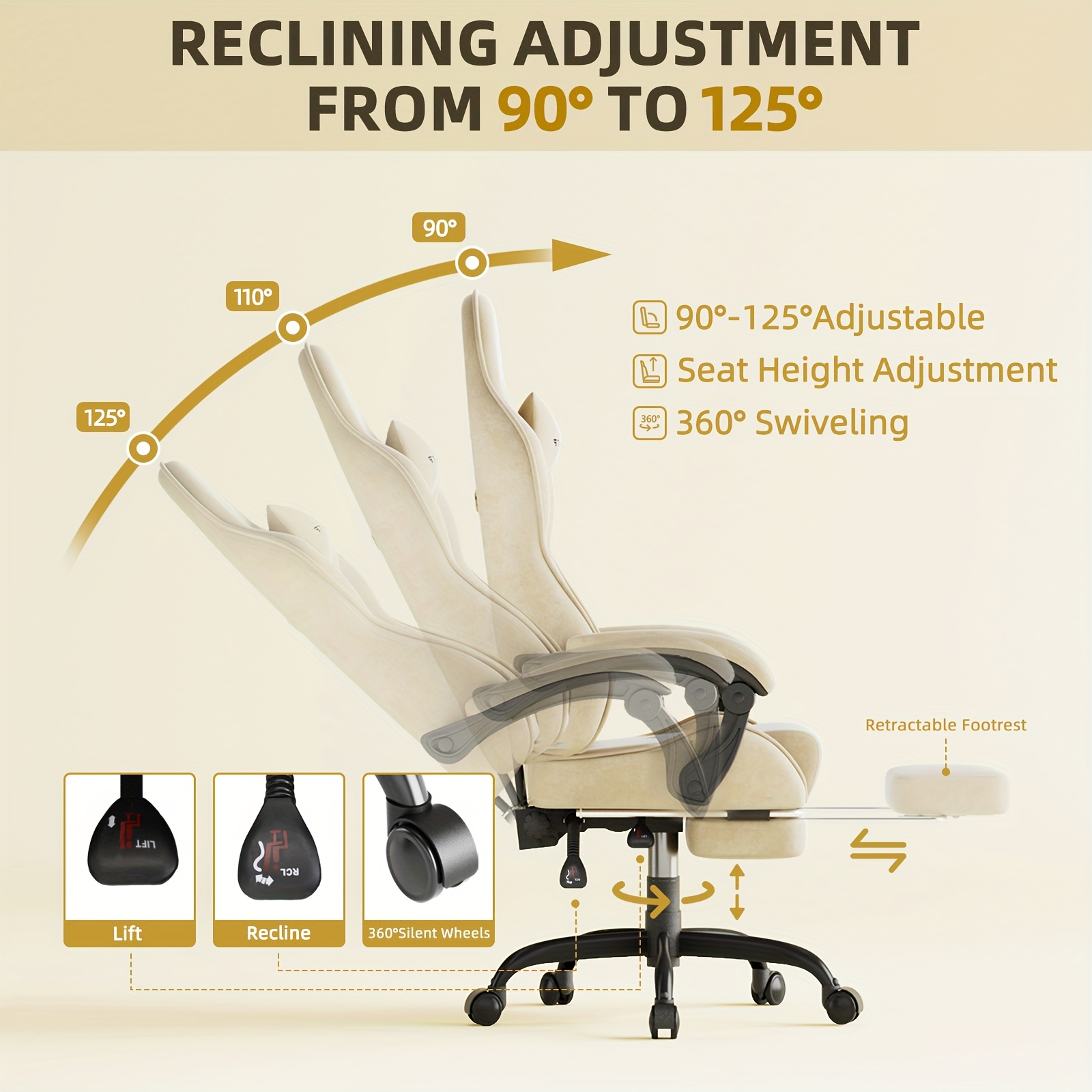 Velvet Fabric Gaming Chair, High Back Ergonomic Gamer Chair for Adult, Comfortable Video Game Chair with Footrest And Massage Lumbar Cushion