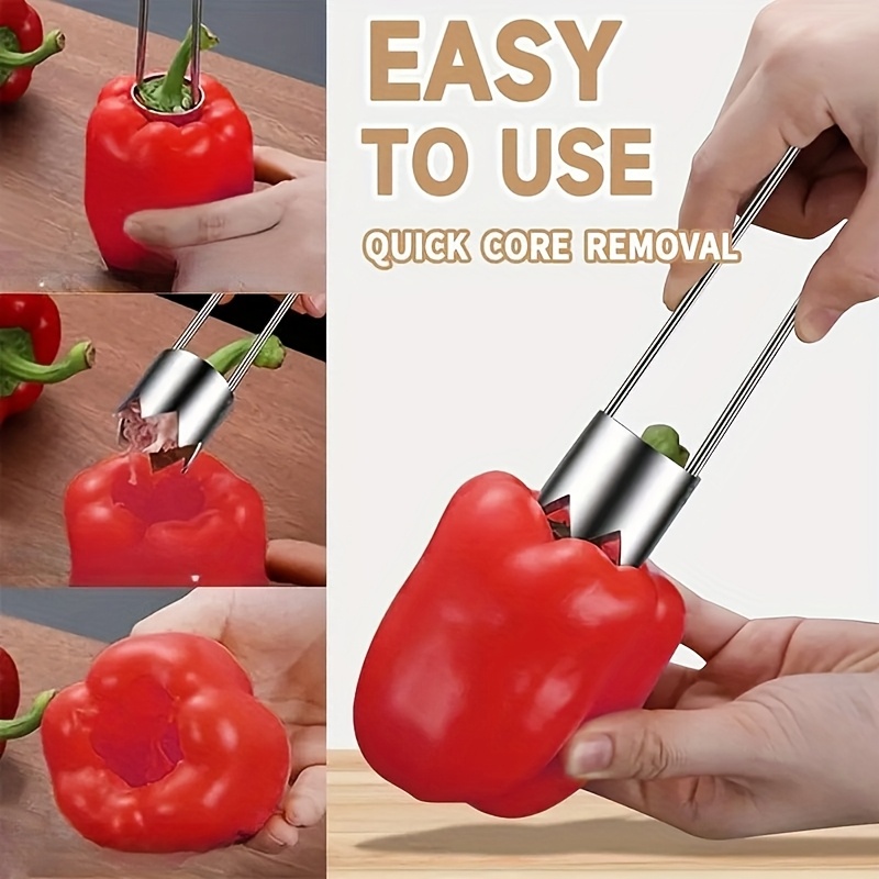 1pc Stainless Steel Fruit & Vegetable Corer, Red Bell Pepper Seed Remover, Universal Kitchen Gadget for Apple, Pear, Tomato, Pepper - Durable & Easy to Use