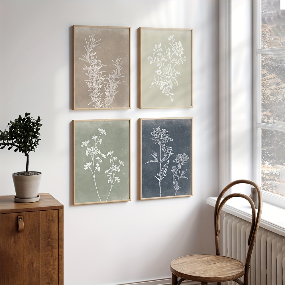

4pcs Vintage Abstract Canvas Poster, Flower Plant Wall Art Plant Specimen Gallery Painting Poster, Leaves Wall Art Modern Simple Art Prints, Nordic Wall Poster Living Room Decor, No Frame