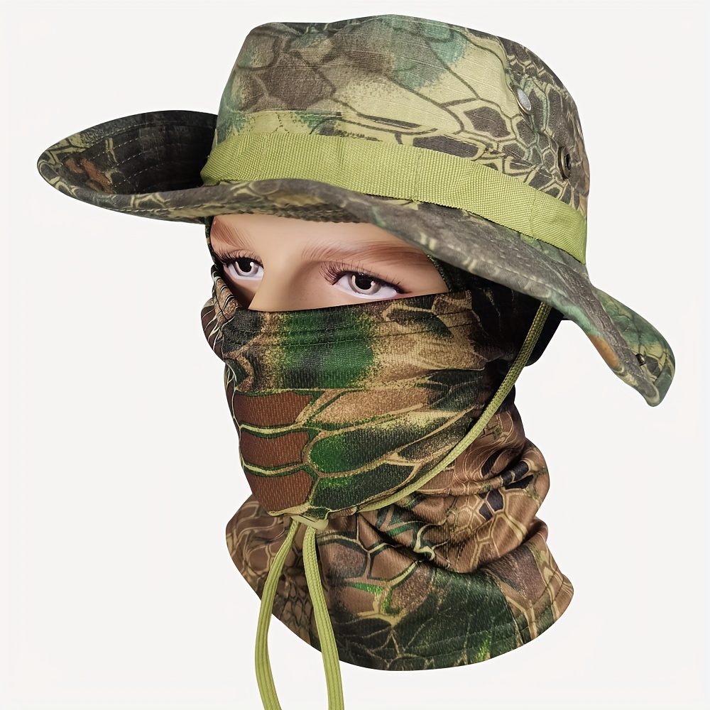 Green Python Sporty Camouflage Hat, Men's Set Sunshade Fisherman Bucket Hat and Solid Color Mountaineering Fishing Camping for Outdoor,Temu