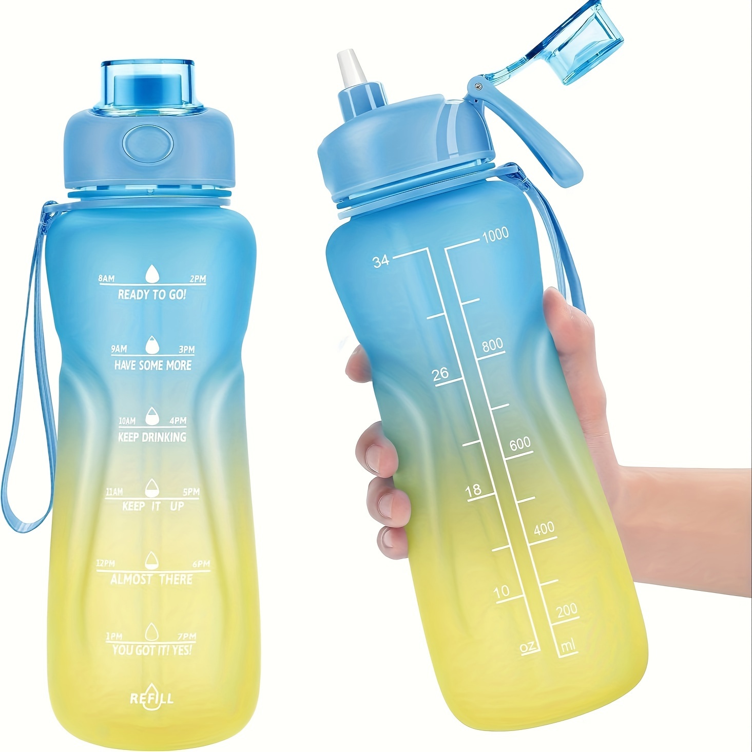 

24oz 32oz Motivational Water Bottle With Time Marker & Removable Straw - Leakproof Bpa Free Water Jug To Remind You Drink More Water, Keep Hydrated Water Bottle