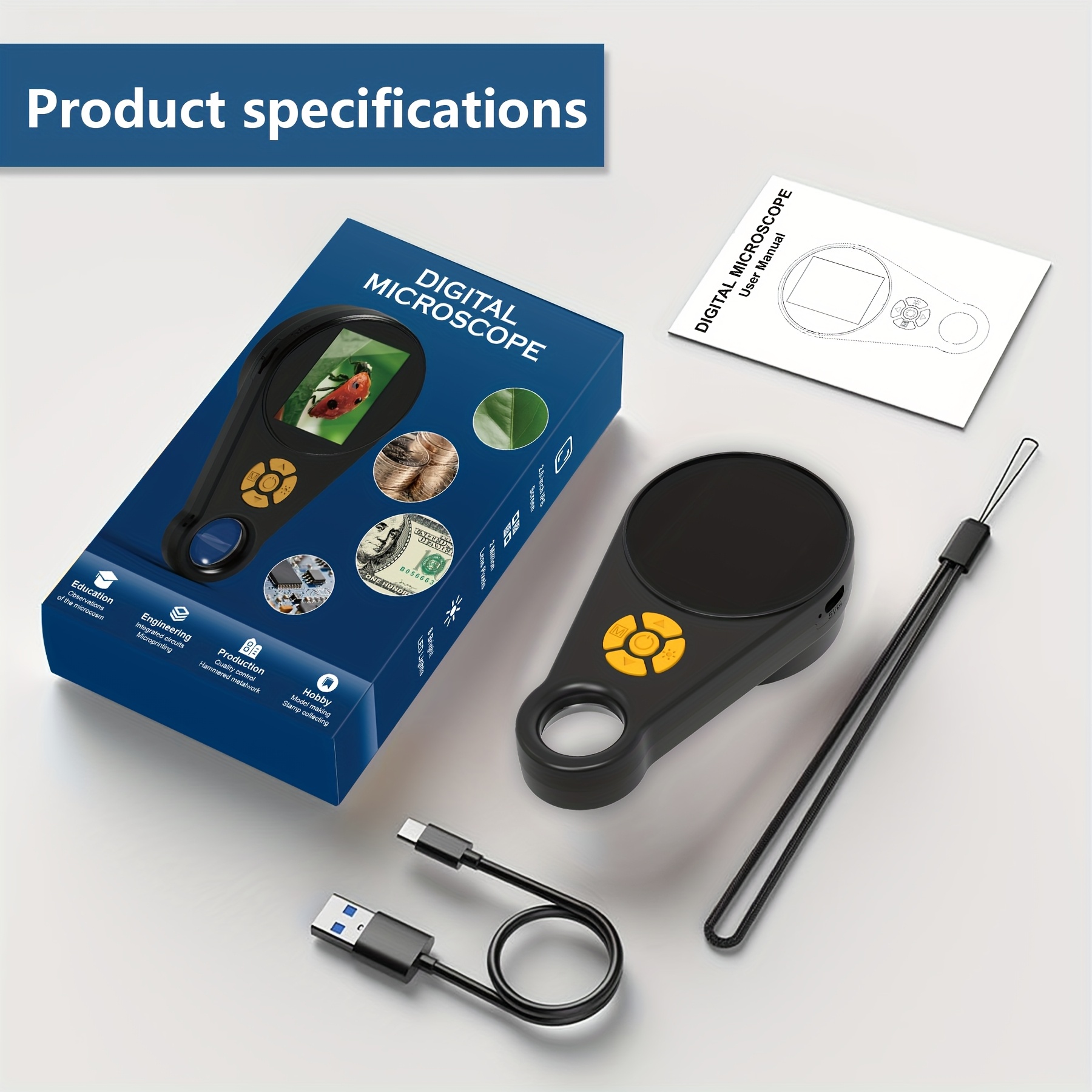 magnifying glass with light portable handheld usb digital microscope macro camera 2 0 inch ips color   focus 500x magnification compatible with windows   os   welding scientific research testing Product details 6