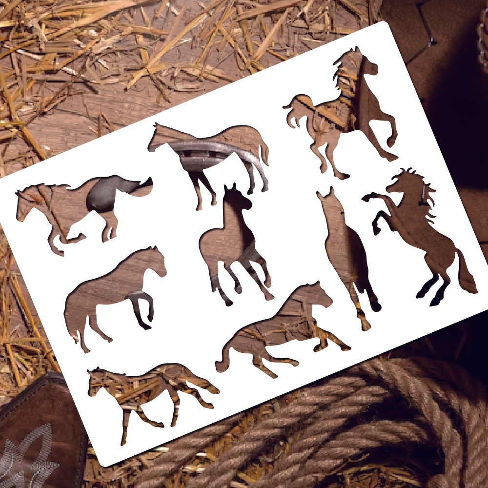 Image of 1pc A4 Size Reusable Horse Silhouette Stencil, Animal Wood Burning Template For Diy Crafts, Wall Art, Journaling, Decor