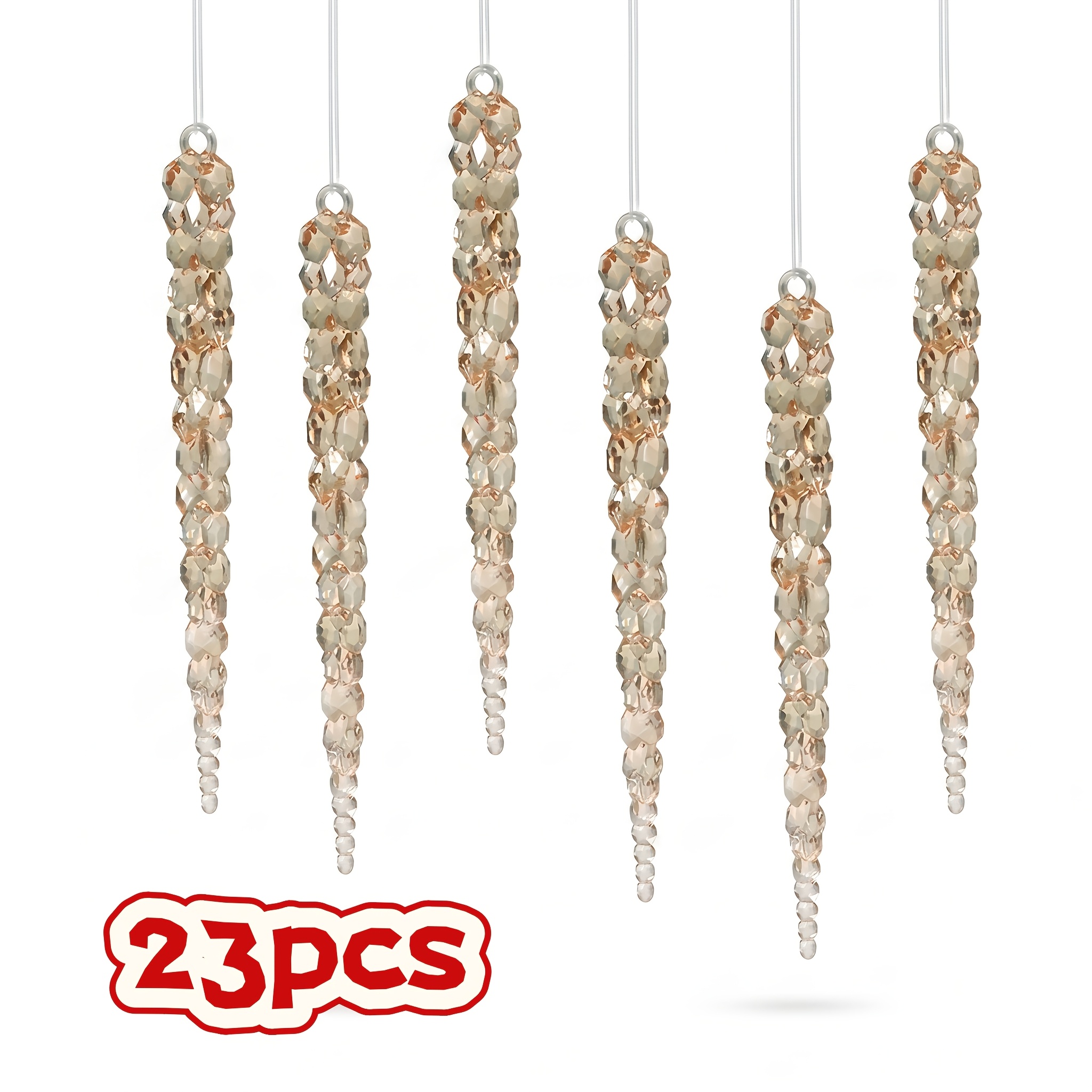 TEMU 23pcs Set Of Multi- Ice For Christmas Tree, Length 4.8 Inches, Champagne-colored Acrylic Artificial Multi- Ice Bars, Home Party Christmas Scene