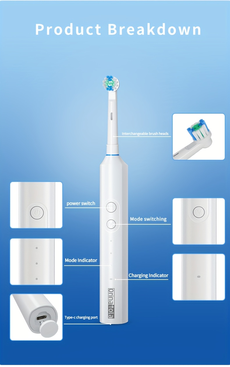 Orinatola Elektrische Tandenborstel Set - 8 Oscillerende Opzetstukken & Inclusief Reisetui | Type-C Snel Opladen, 3 Modi, IPX7, Slimme Timer, Beste Kerstcadeau voor Mannen & Vrouwen