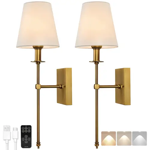 wall sconces set of two rechargeable battery operated remote control soft warm 2700k 6000k 40w equivalent lamp 300 detachable charging 3 timers 4 6inch non hardwired