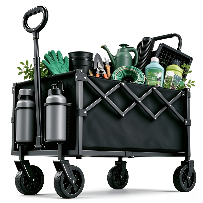 TEMU 2026 Upgraded Large Folding Wagon Heavy Duty, Multi Functional, High Capacity Outdoor Utility Cart With All Terrain Tires And Adjustable Handle;