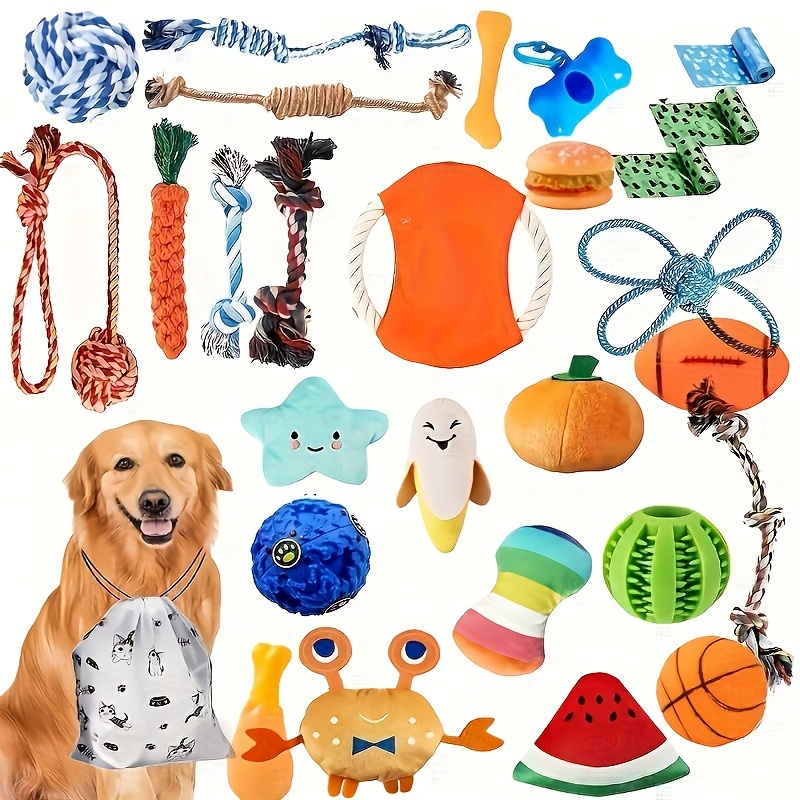 

21pcs Durable Dog Chew Toys Set With Cotton Rope Knots And Tug Toys, Interactive Teething Play For All Breed Sizes, Fabric Material - Multicolor Variety Pack