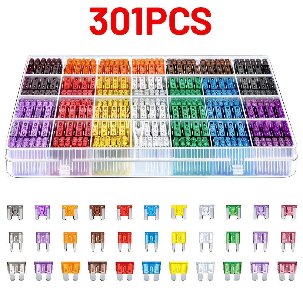 

301pcs Auto & Motorcycle Fuse Kit - , 2a-40a With Storage Box For Cars, Trucks & Small , Blade Fuse Assortment, Plug Fuses