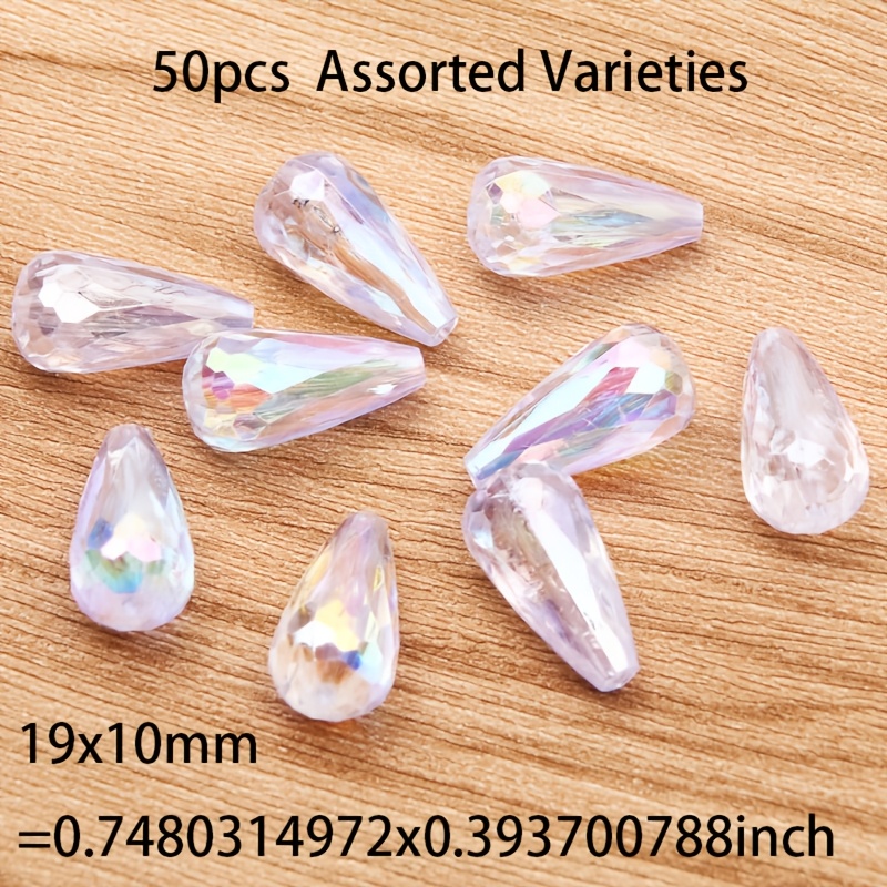 TEMU 19X10Mm 50pcs Perles Aléatoires Transparentes Blanches AB Coupe Face Perles d'Espacement Bijoux Bracelet Téléphone Pendentif - Cadeau Fait Main