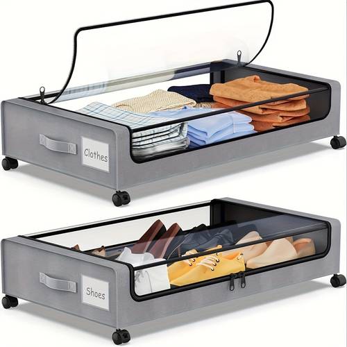 2 pack of wheeled under bed storage box under bed storage box under bed shoe rack organizer metal drawer under wheel bed for clothes blankets shoes books bedding under bed storage