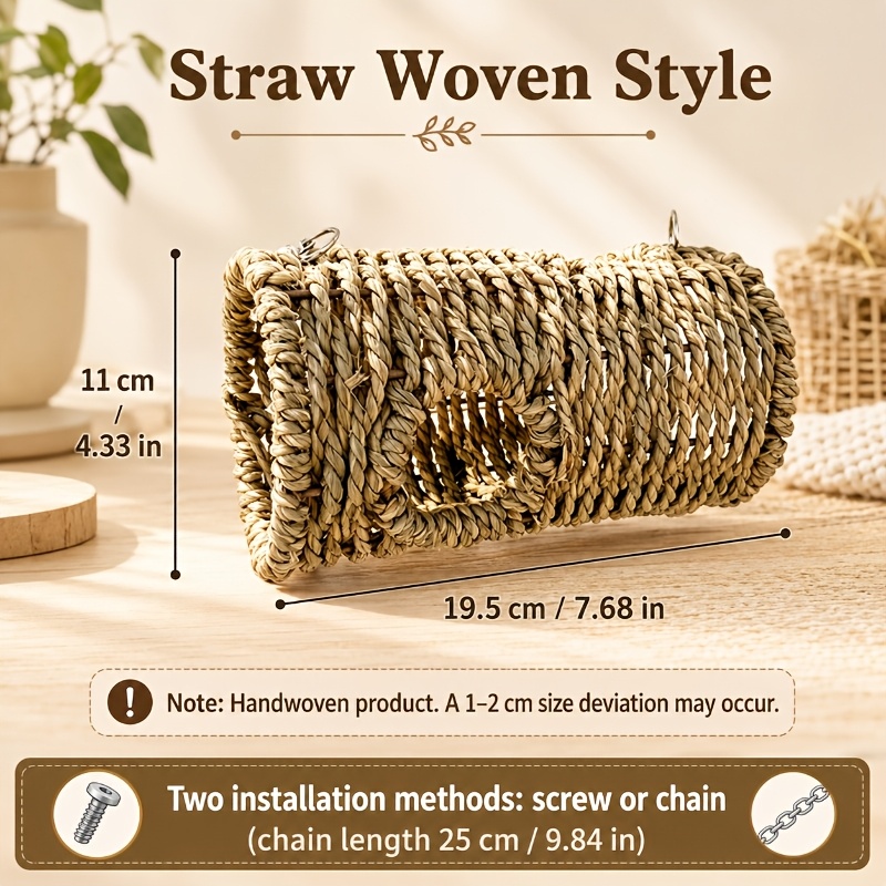 Image of Grass Tunnel Bird Toy For Parrots, Cockatiels And Budgies, Natural-style Hideout And Climbing Accessory For Bird Cages, Small Pet Resting And Play Decor