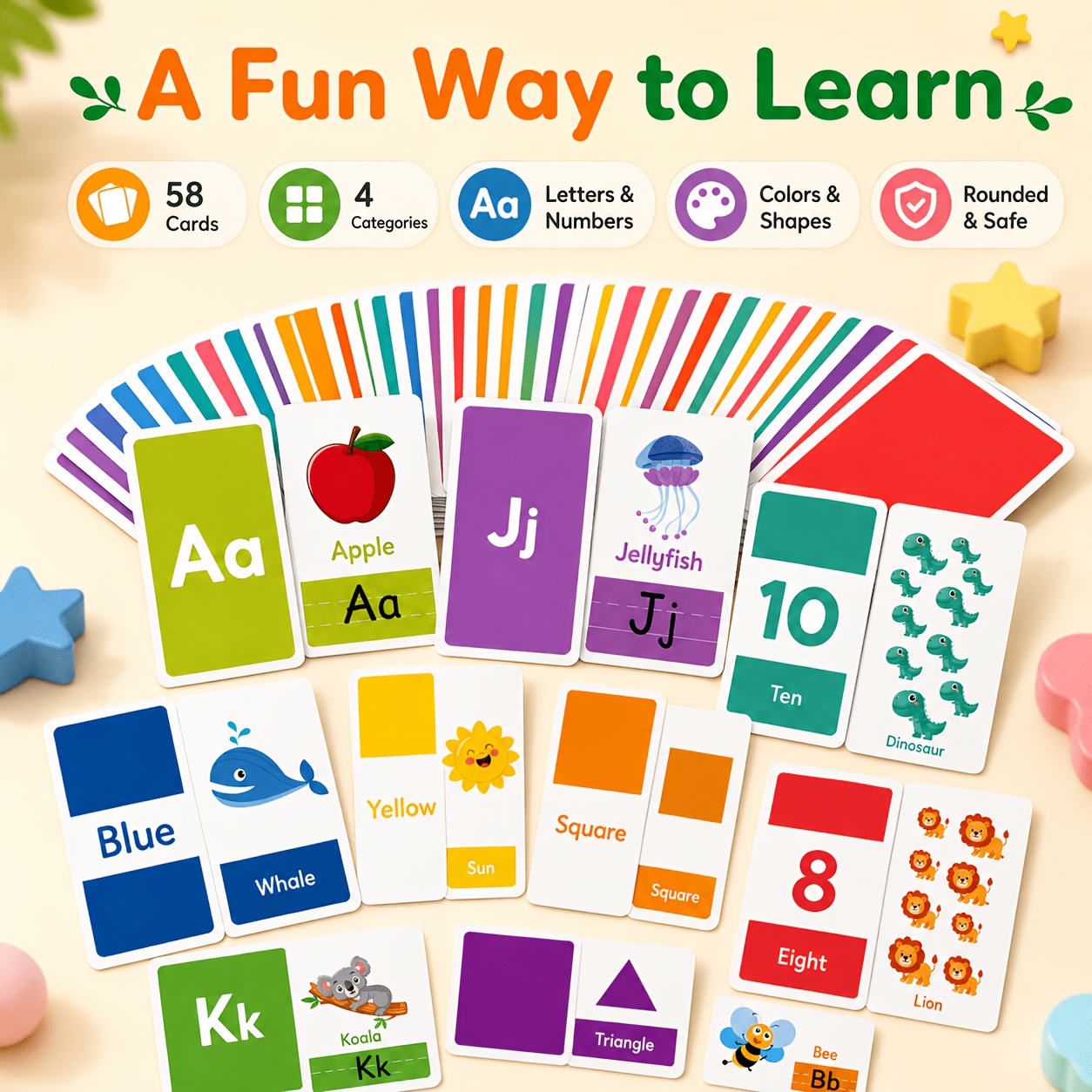 58pcs Children Learning Cards for Cognitive Development