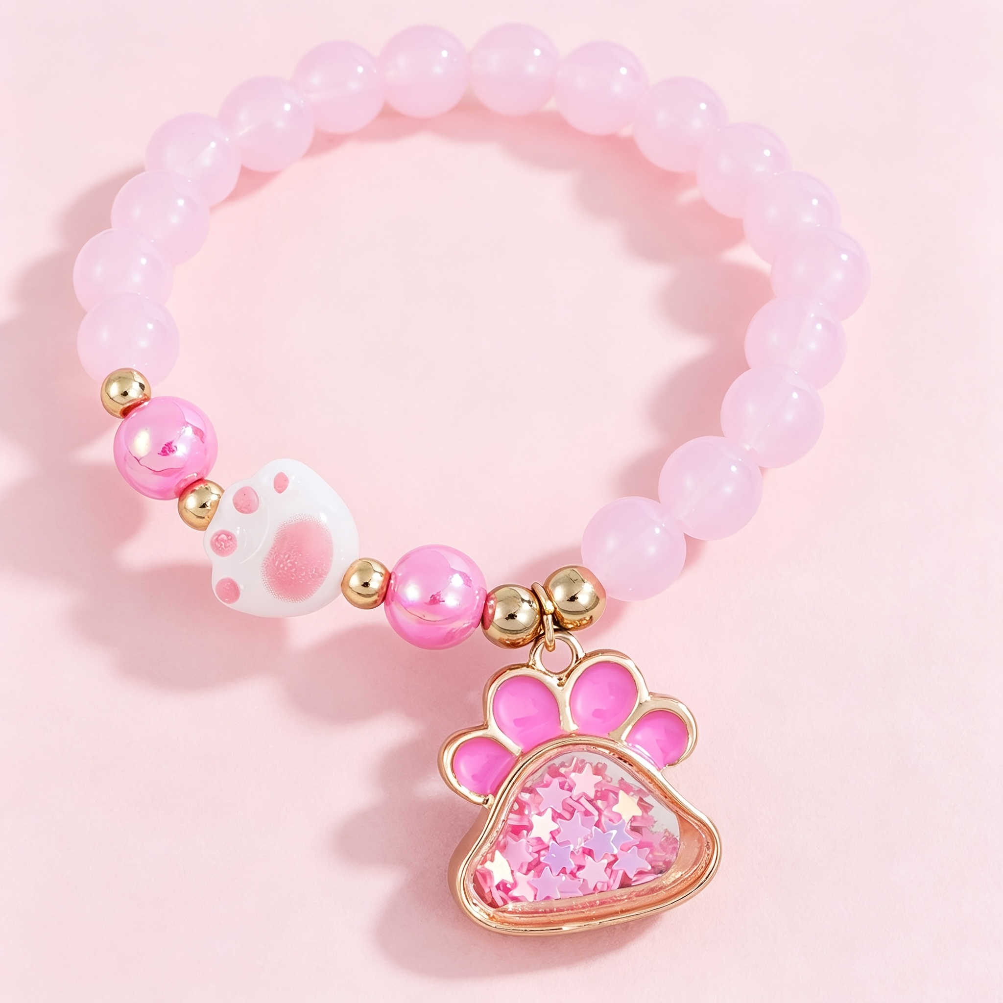 Cute Cat Paw Beaded Stretch Bracelet for Kids