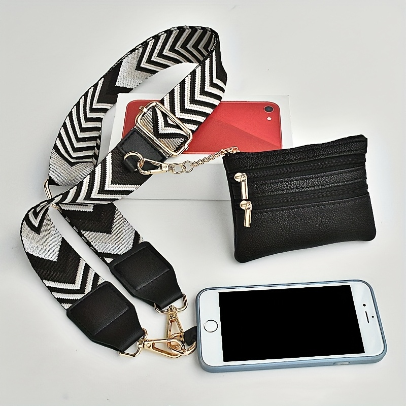 TEMU Adjustable Nylon Bag Strap With Geometric Pattern And Detachable Coin Purse - Stylish Women's Shoulder Strap For Casual Use, Ideal For Daily