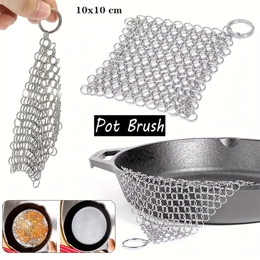 

Contemporary Stainless Steel Dish Scrubber With Square Shape, Space-themed, Hand Wash Only, Non-textile Weaving, Material, With Hanging Loop - Kitchen Cleaning Brush Pot Scrubber