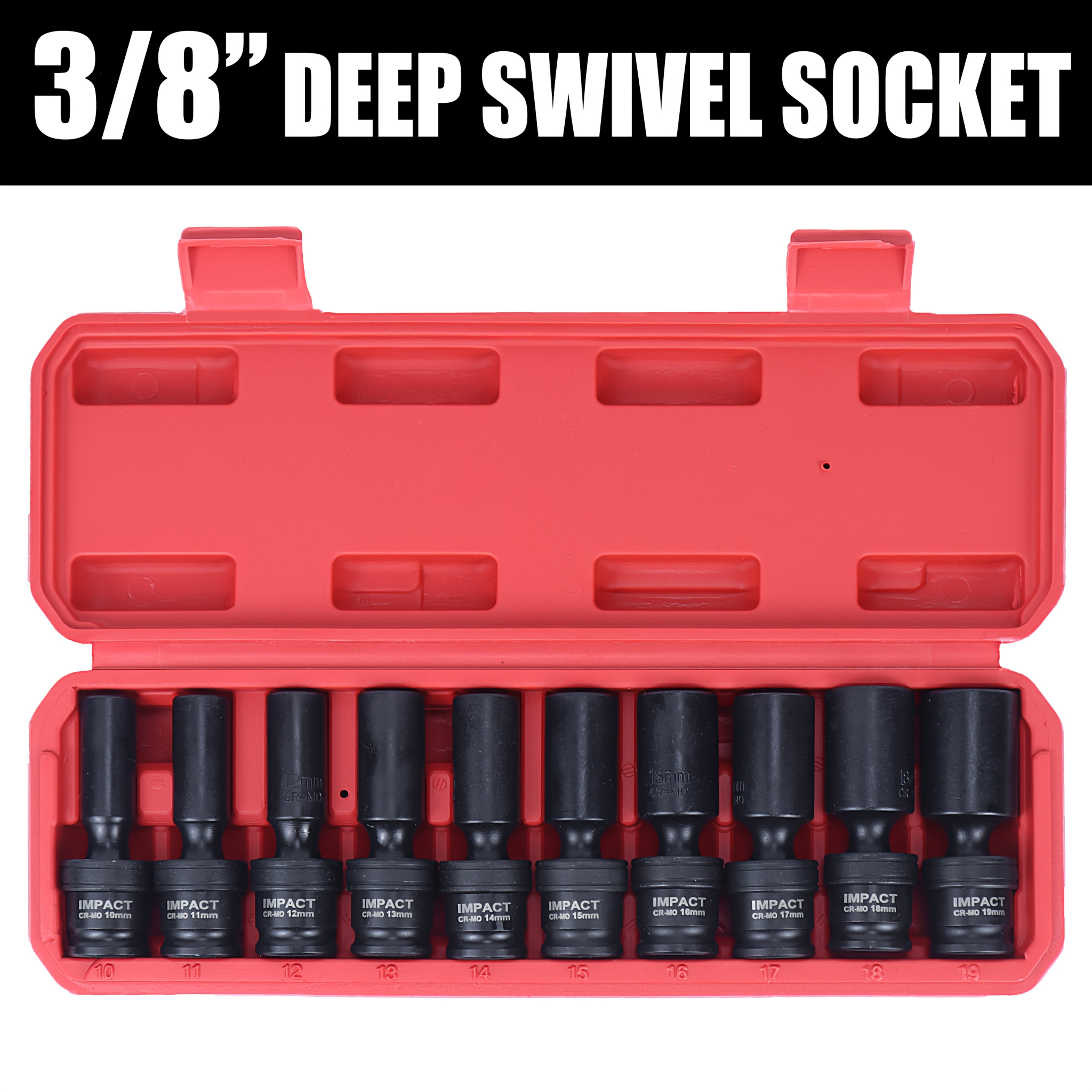 TEMU 10pcs Seketman Deep Universal Socket Set | 3/8" Drive, 10-19mm Metric Sizes, Impact Use, Premium Cr-, Black Phosphate Finish With Laser Marking,