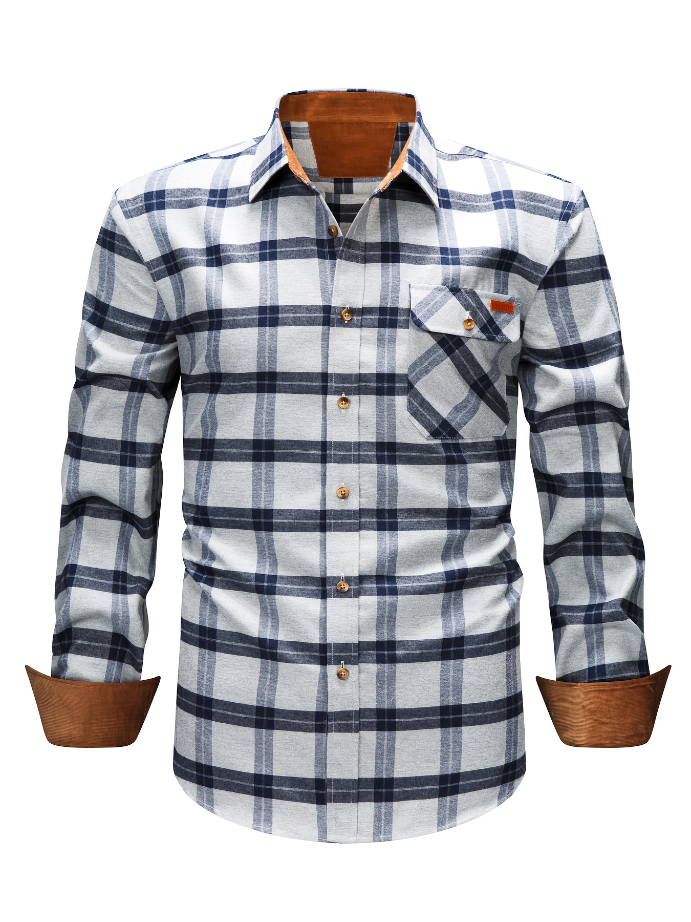 New Brushed Men's Long-sleeve Shirt, Dual-tone Color Design, Thickened Casual Shirt for Autumn, Suitable for Men's Daily Wear, Vacation, and Streetwear, Casual Plaid Shirt, Comfortable and Snug Fit