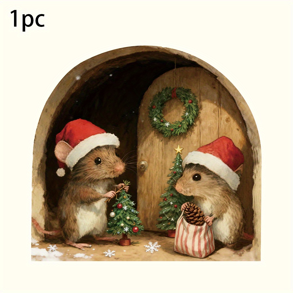 TEMU 1pz Adesivi Murali a Forma di per Natale - Foglio di Plastica Semicircolare con Design a Sbalzo e /, Decalcomanie Opache con Stampa Animale per