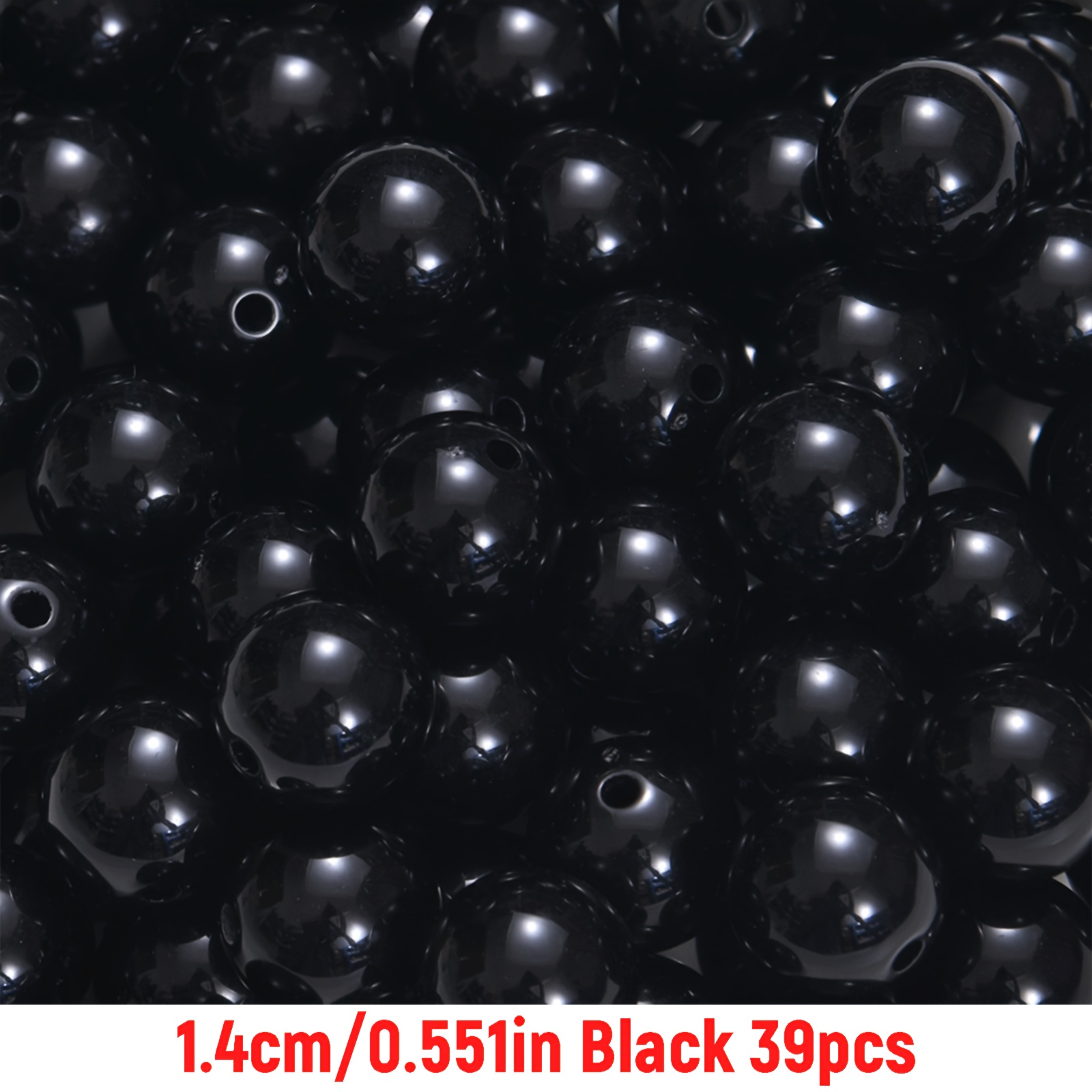 TEMU 49pcs/39pcs/29pcs 12mm/14mm/16mm Acrylic Black Straight Hole Solid Color Round Beads For Makingbracelet Necklace Materials