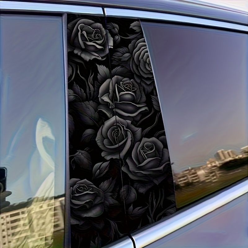 Tt008-2pcs Black Decal - Elegant Self-adhesive Vinyl B Window Pillar Stickers, Glossy End, Easy To Apply And Remove - Durable Car, Window, Wall Exterior Additions - Single Use Rose Decoration Design