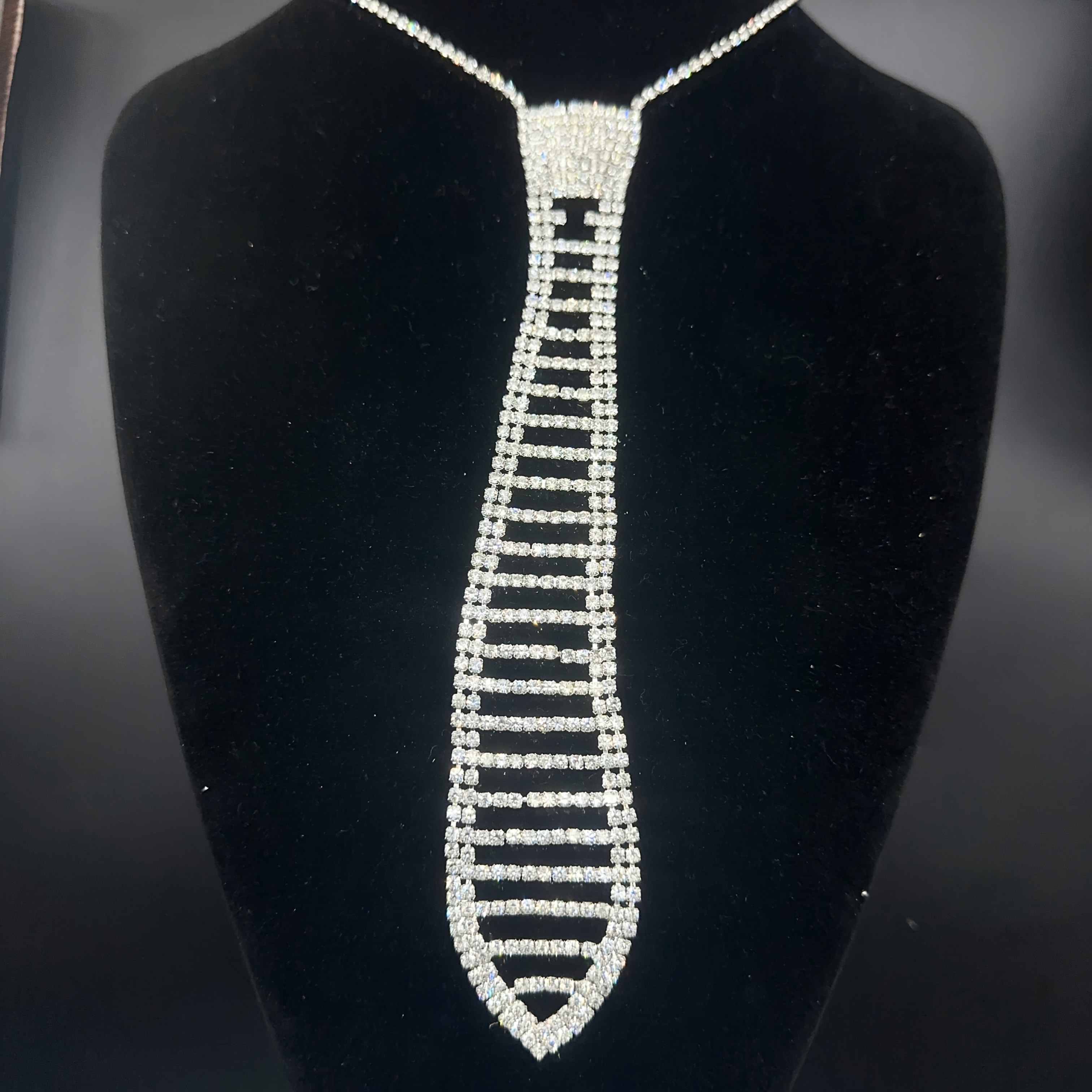 TEMU 1pc Elegant Sparkling Long Crystal Tie - Rhinestone- Necktie For , Accessory For Suits, Blazers, Wedding Outfits - Durable Glass
