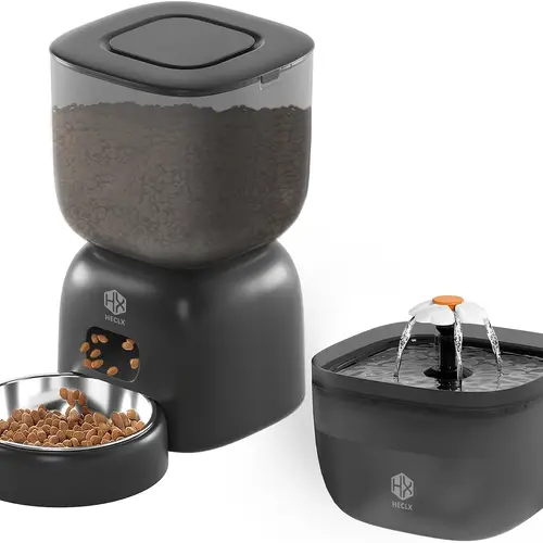 automatic cat feeder with 3l food dispenser and 2l cat water fountain timed cat feeder automatic dog feeder with portion control and wire battery cat automatic feeders in black