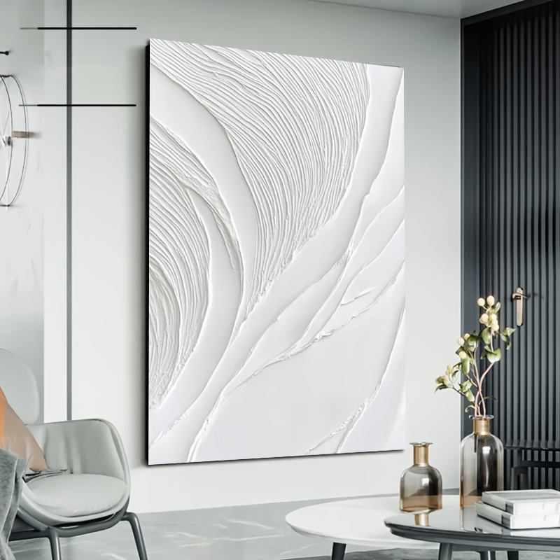 Handcrafted Textured Wave Oil Painting - Dynamic White Ripple Abstract Design, Unique Artistic Brushstrokes on Durable Wood Frame. Modern Living Room and Office Wall Decor Fashionably Stylish Abstraction Mural with Ocean Theme Natural Timber Framing High-Quality Interior Décor Exclusive for Home Enthusiasts