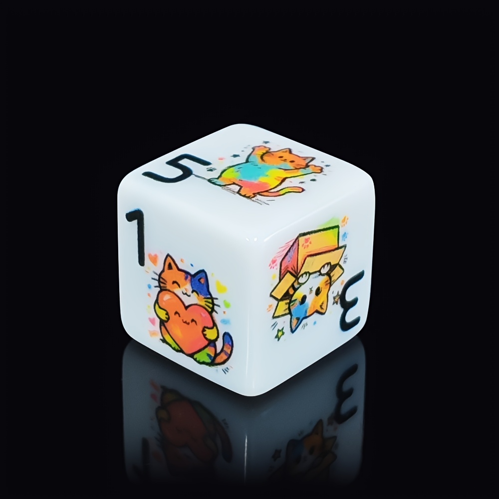 6pcs/Set 16mm D6 Acrylic Dice with Rainbow Cat Pattern