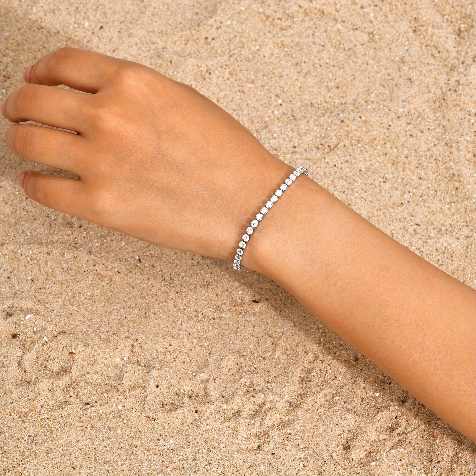 TEMU 1pc Bracelet Chaîne de Tennis en Acier Inoxydable 304 Incrusté de Artificielle, Multi-Spécifications 2Mm, 3Mm, 4Mm, 5Mm Largeur de Chaîne, Bijou