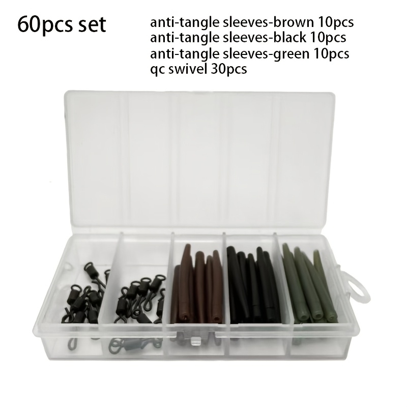 E-shop Set mit 20 oder 60 Stück Karpfenangelzubehör, mit Anti-Tangle-Hülsen und QC-Swivel-Set, geeignet für verschiedene Karpfenruten wie Running Rigs,