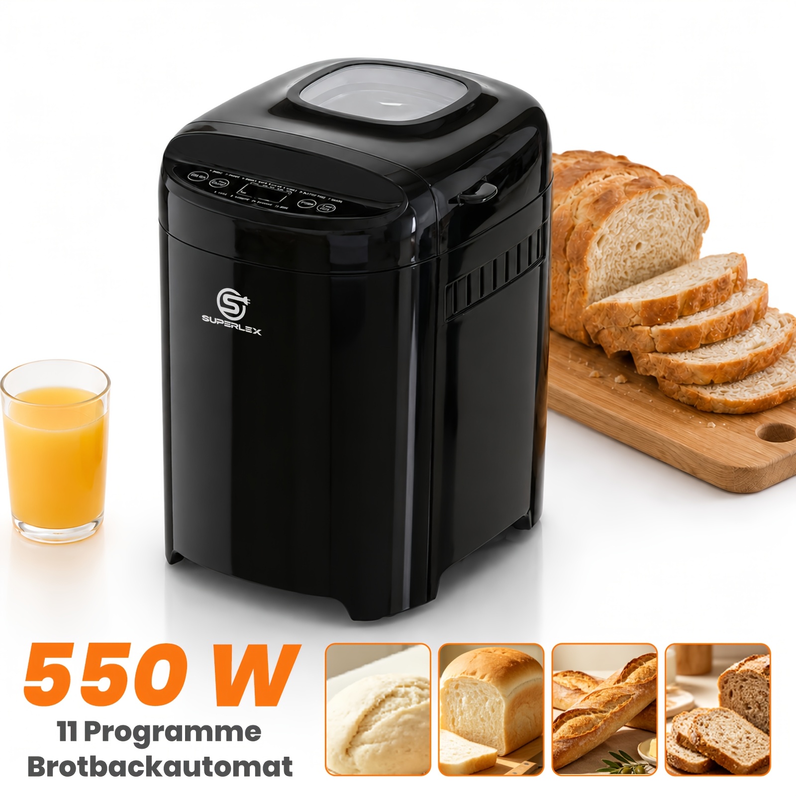 Superlex Digital Bread Maker, 11 Programs Gluten Free Rye Bread Machine With Lcd Display, Measuring Cup And Spoon, 550w 13 Hours Delay Start, Compact For Kitchen, Automatic Function For 1 Hour