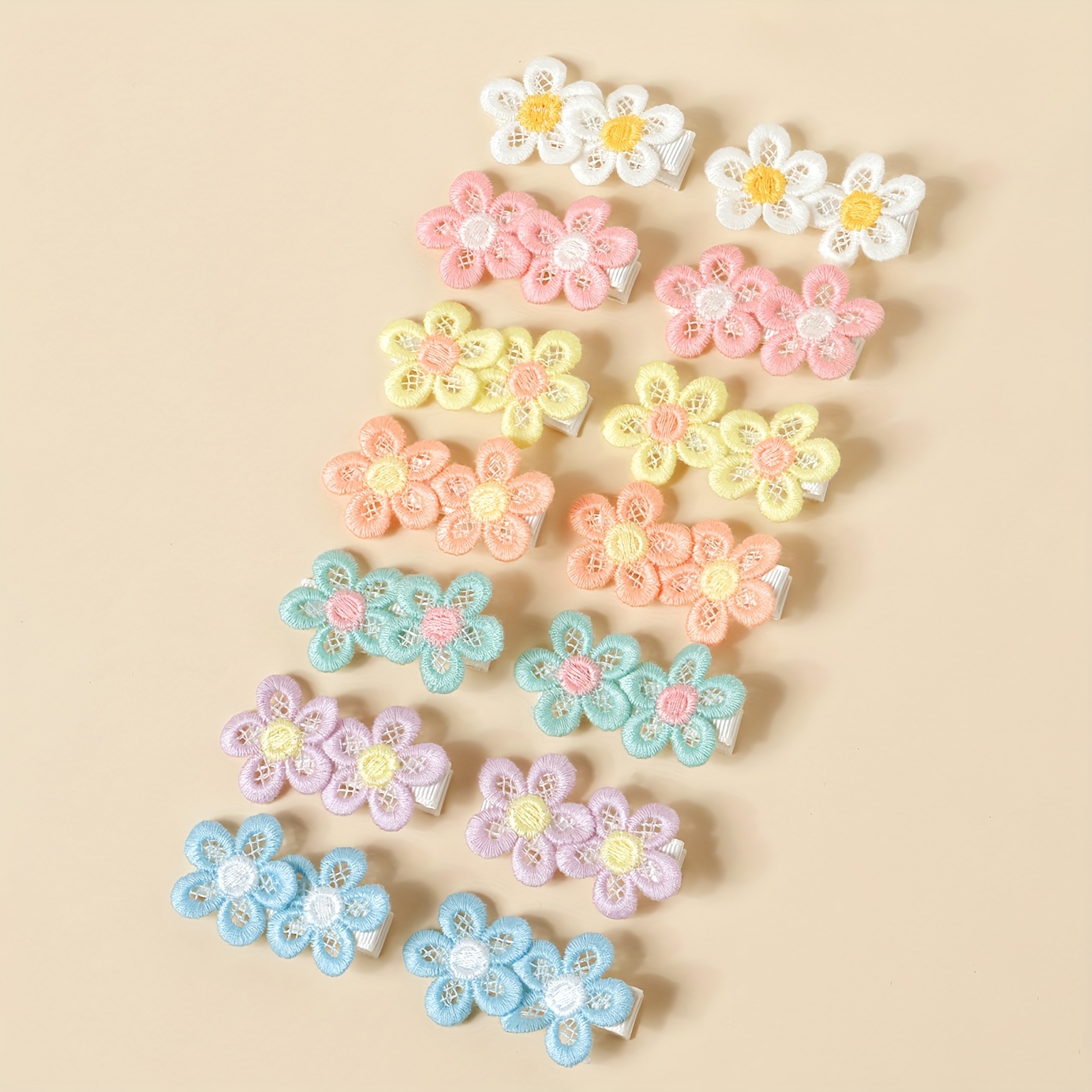 Image of 14pcs Hollow Embroidered Small Flower Fabric Hair Clip Braid Decoration Small Small Hairpin Photography, Festival, Party, Daily Wear Cute Hair Accessory Hair Accessory