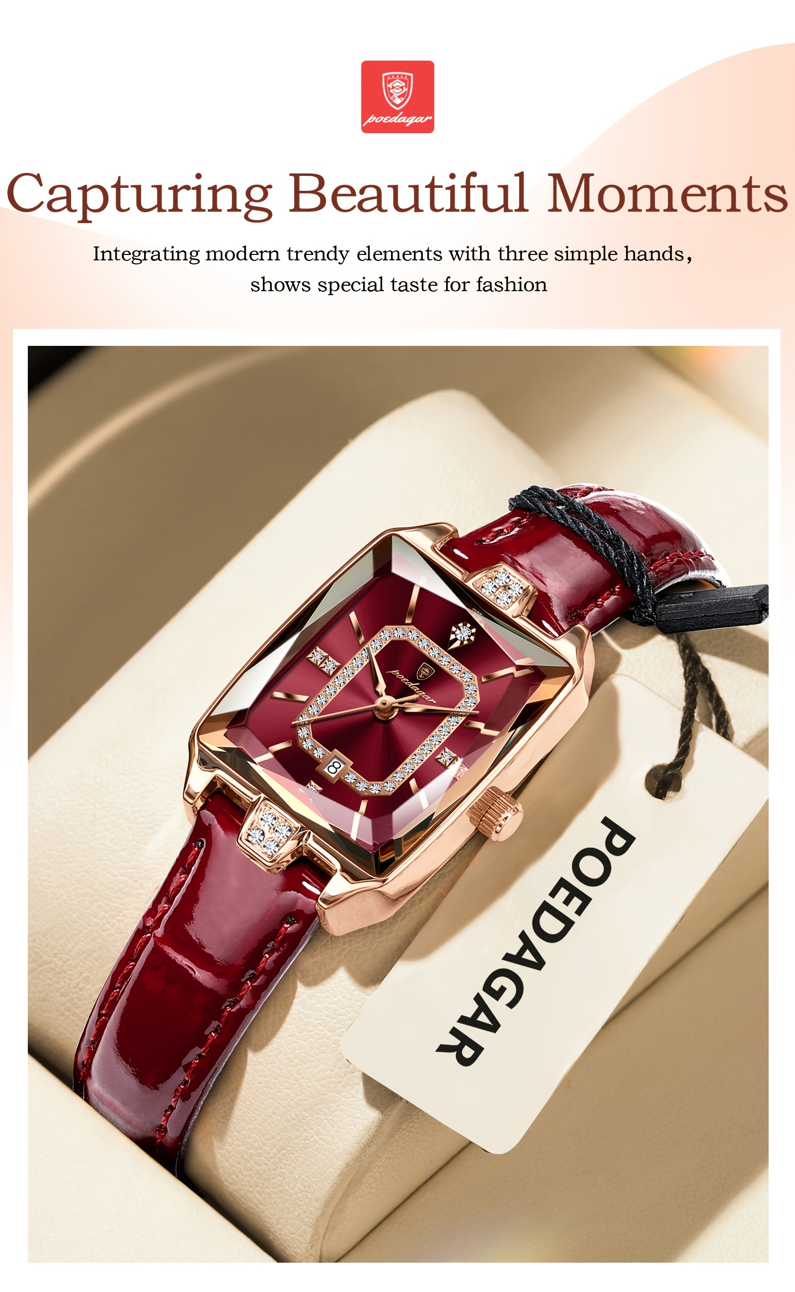 womens elegant watch   ladies wristwatch with burgundy dial square case quartz movement high quality up to 3atm 30m pu leather strap everyday formal jewelry like accessory for women stylish wristwear sophisticated     dial fashionable   fashion accessory chic wristwear durable   professional women Product details 8