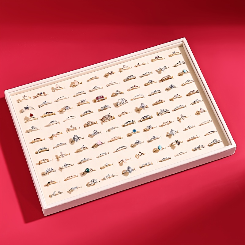 TEMU 1 pièce, Plateau de Présentation en Velours pour Bagues, Plateau de Rangement Organisateur de Bijoux, Plateau Vitrine Porte-Bagues à Fentes pour