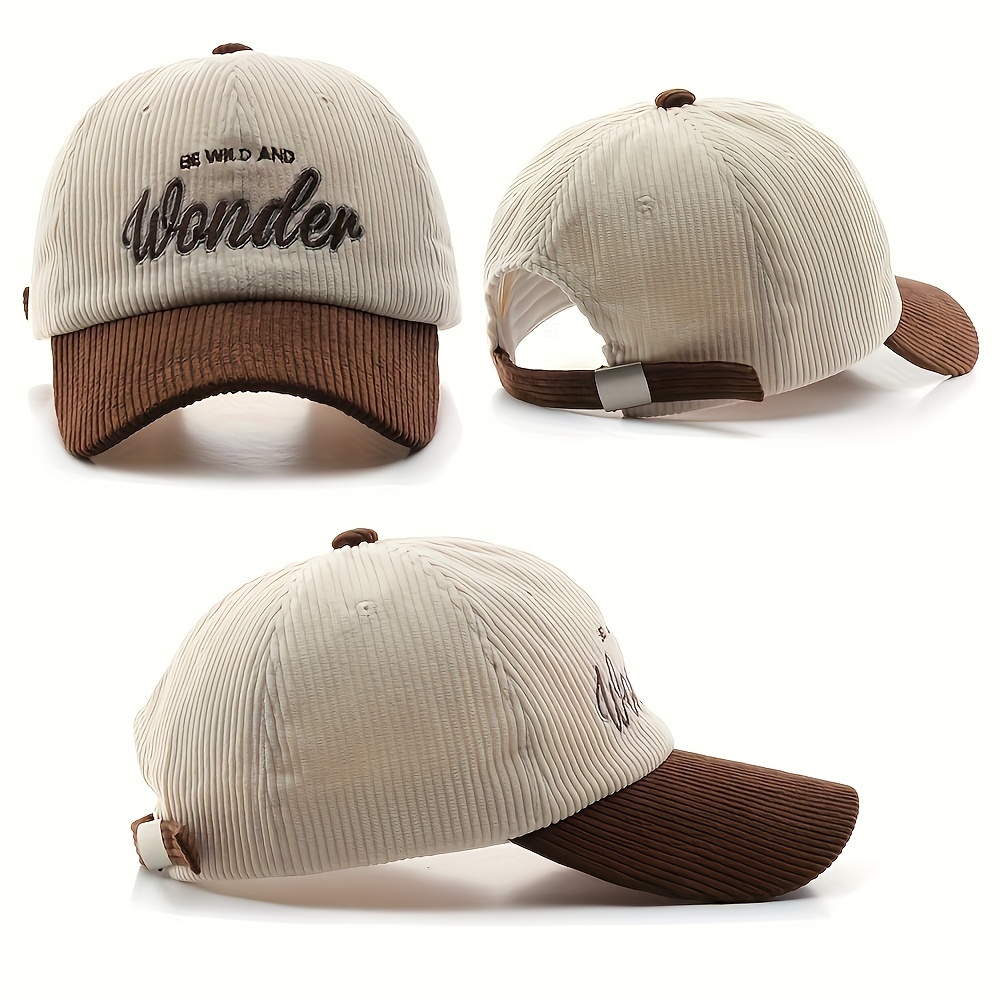 

Unisex Corduroy Baseball Cap With Embroidered Lettering - Outdoor Activities