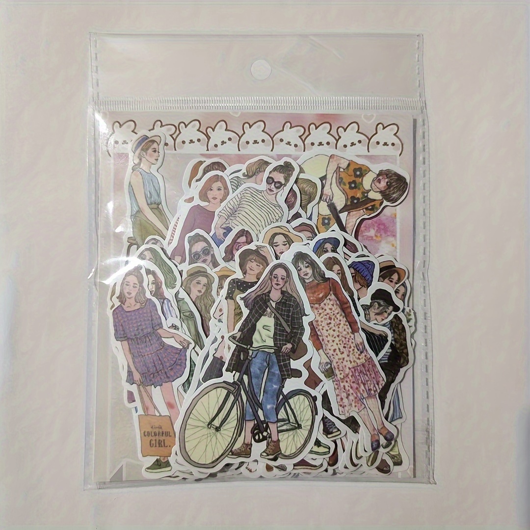 Image of 100pcs City Girl Pattern Handcraft Stickers, Fashionable Girl Outfit Style Stickers, Water Cup Decorative Stickers