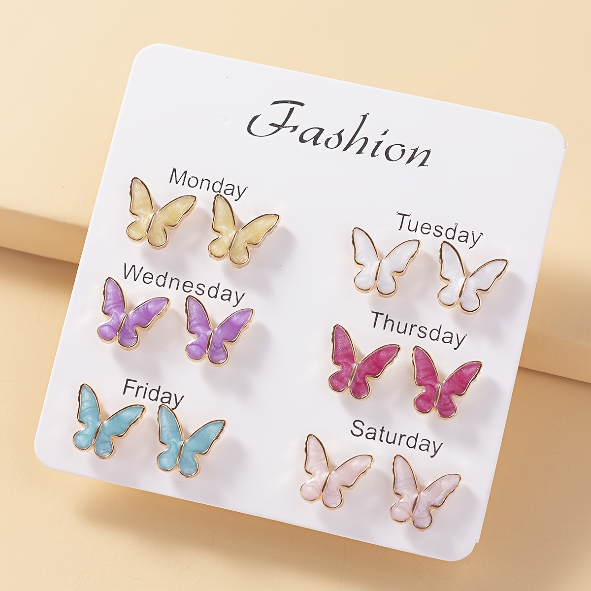 6 Pairs Multi-Color Butterfly Shape Earrings Set