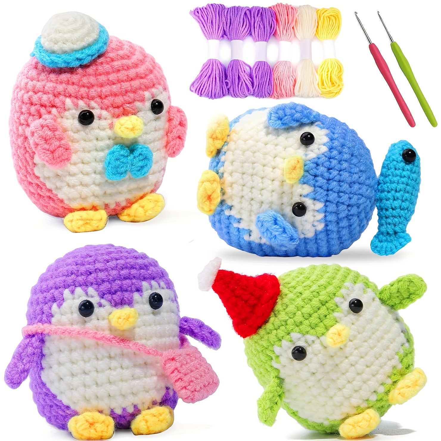 

Penguin Crochet Kit For Beginners - 4-piece Cute Animal Crochet Set With Easy Video Tutorial, Includes Hooks, Yarns & Markers, Complete Crafting Kit
