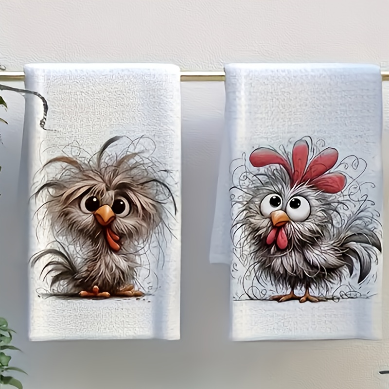 2pcs Fluffy Chicken Pattern Kitchen Towels | Absorbent, Machine Washable, Multi-functional For Cooking, Baking, And Cleaning, Perfect For Home Decor And Gifts